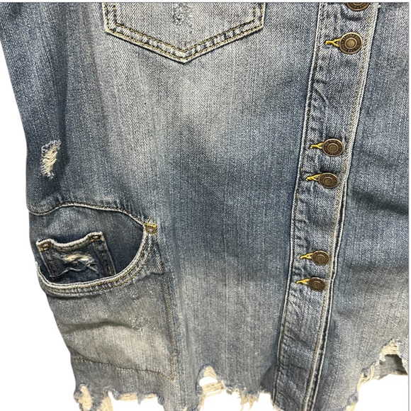Free People Moonchild Distressed Oversized Denim Shacket Jacket In Indigo Blue - Picture 11 of 15